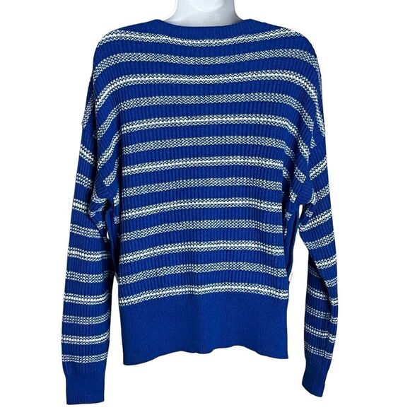 CAbi Womens Pullover Sweater M Blue Striped Oversized Knit Buttons Slouchy 6165 - Picture 7 of 11